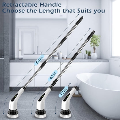 Cordless Electric Spin Scrubber,Cleaning Brush Scrubber for Home, 400RPM/Mins-8 Replaceable Brush Heads-90Mins Work Time,3 Adjustable Size,2 Adjustable Speeds for Bathroom Shower Bathtub Glass Car
