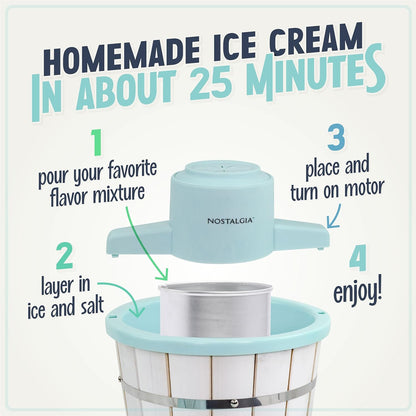 Nostalgia Electric Ice Cream Maker - Old Fashioned Soft Serve Ice Cream Machine Makes Frozen Yogurt or Gelato in Minutes - Fun Kitchen Appliance - Vintage Wooden Style - Light Wood - 4 Quart