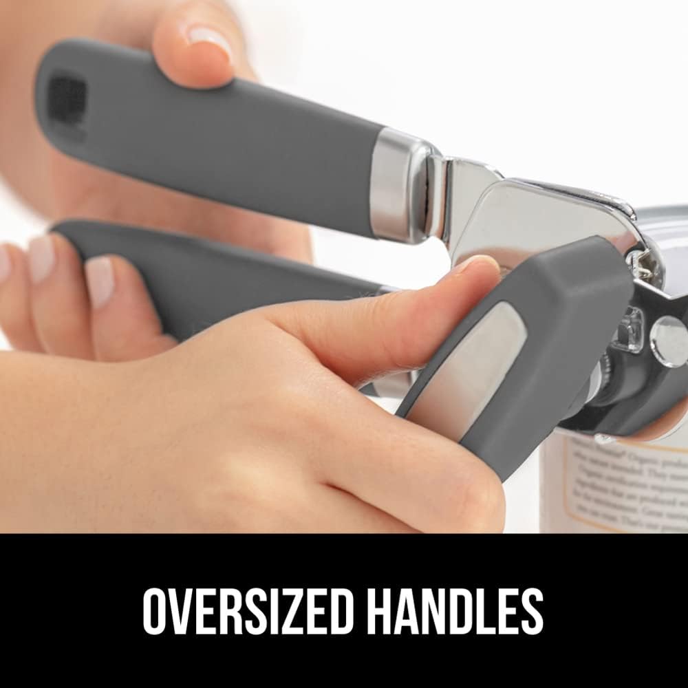 The Original Gorilla Grip Heavy Duty Stainless Steel Smooth Edge Manual Can Opener and Bottle Openers, Soft Handle, Rust Proof Oversized Handheld Easy Turn Knob, Multifunctional Kitchen Tool, Black