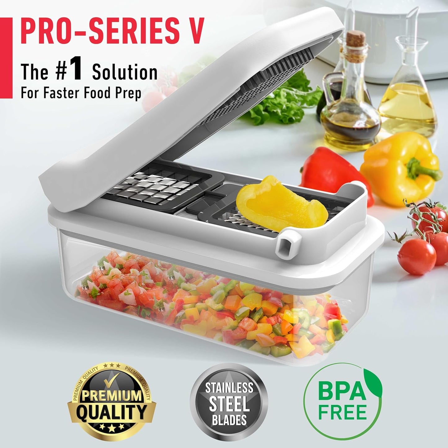 Mueller Pro-Series 10-in-1, 8 Blade Vegetable Chopper, Onion Mincer, Cutter, Dicer, Egg Slicer with Container, French Fry Cutter, Potato Slicer, Home Essentials & Kitchen Gadgets, Salad Chopper