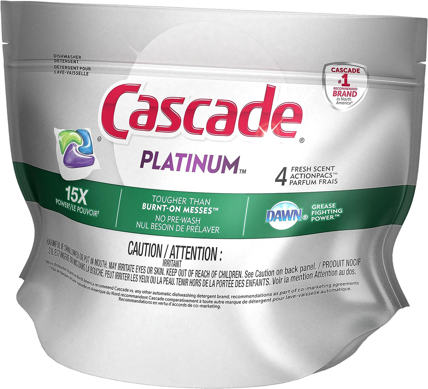 Cascade Platinum Dishwasher Pods, Dishwasher Detergent, Dishwasher Pod, Dishwasher Soap Pod, Actionpacs Dish Washing Pod, Lemon, 62 Count Dishwasher Detergent Pods