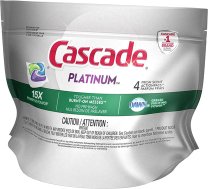 Cascade Platinum Dishwasher Pods, Dishwasher Detergent, Dishwasher Pod, Dishwasher Soap Pod, Actionpacs Dish Washing Pod, Lemon, 62 Count Dishwasher Detergent Pods