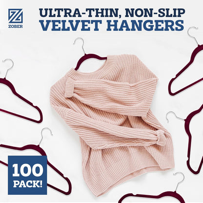 Zober Velvet Hangers 50 Pack - Heavy Duty Black Hangers for Coats, Pants & Dress Clothes - Non Slip Clothes Hanger Set - Space Saving Felt Hangers for Clothing