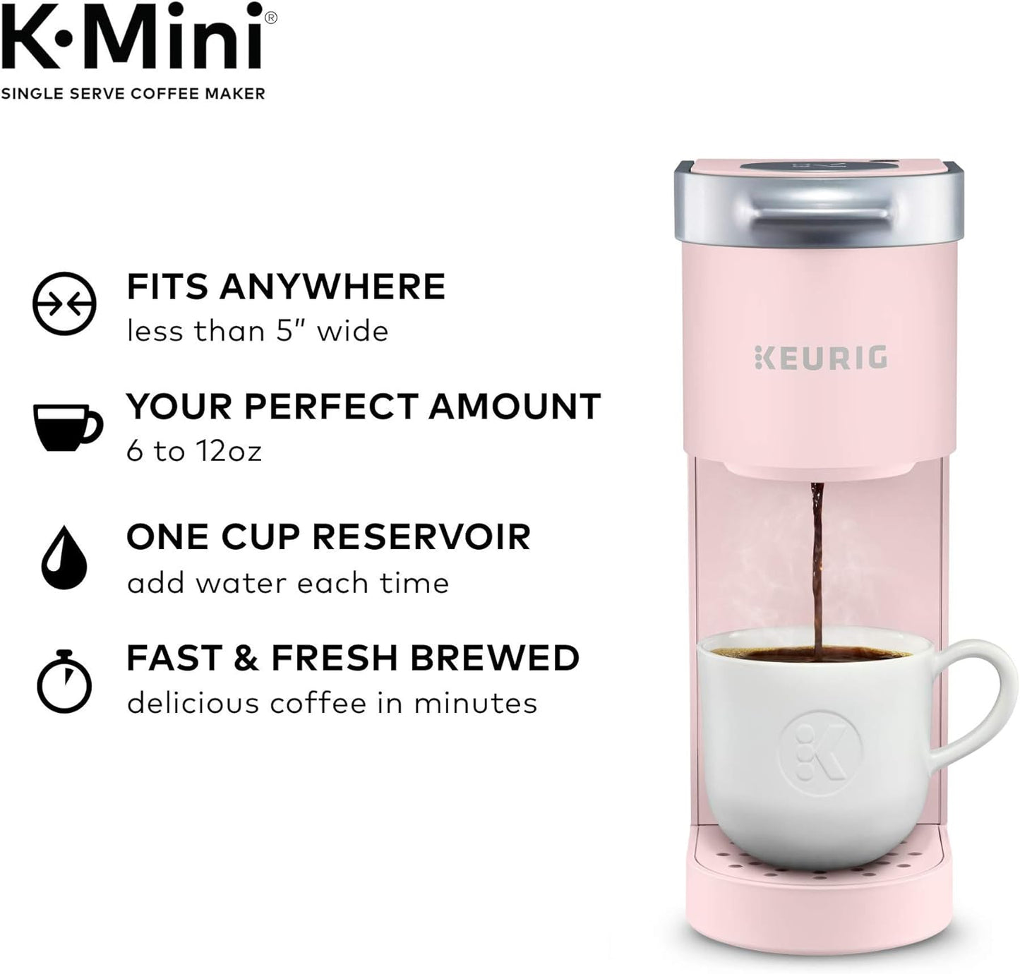 Keurig K-Mini Single Serve K-Cup Pod Coffee Maker, 6 to 12oz Brew size, with Cord Storage, Perfect for Small Spaces, Black