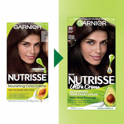 Garnier Hair Color Nutrisse Nourishing Creme, 40 Dark Brown (Dark Chocolate) Permanent Hair Dye, 1 Count (Packaging May Vary)