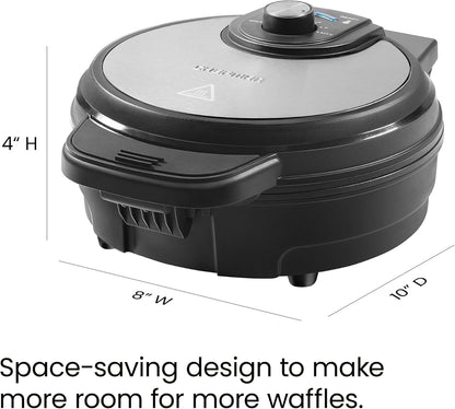 Chefman Anti-Overflow Belgian Waffle Maker w/Shade Selector, Temperature Control, Mess Free Moat, Round Iron w/Nonstick Plates & Cool Touch Handle, Measuring Cup Included, Black