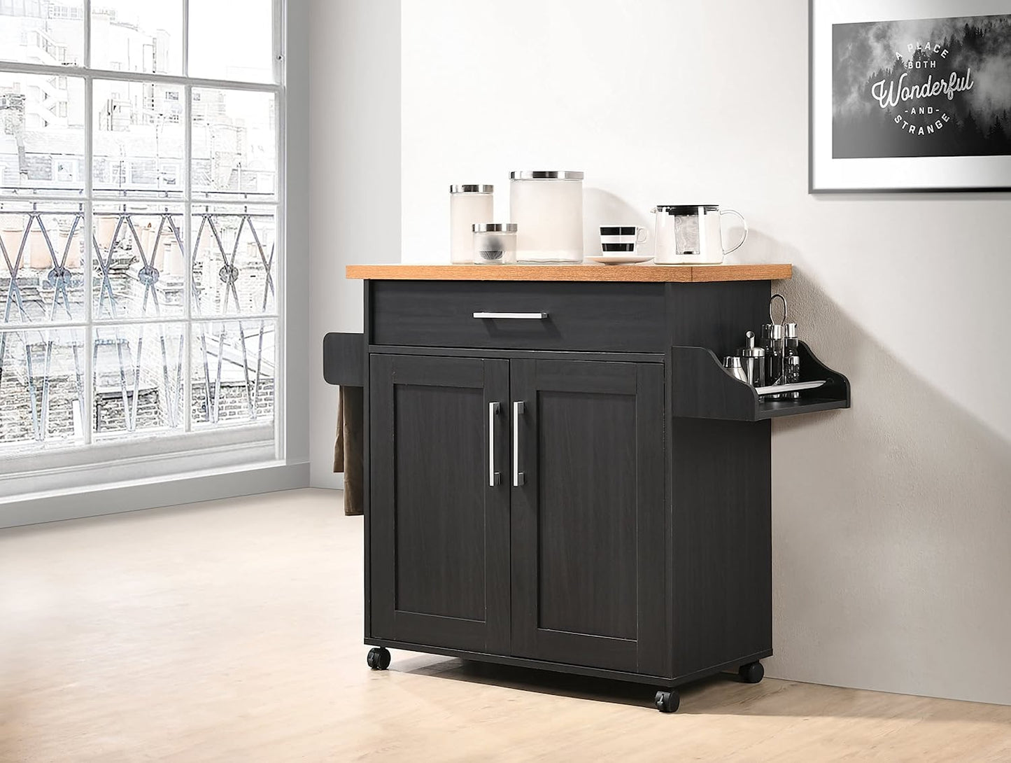 Hodedah Kitchen Island with Spice Rack
