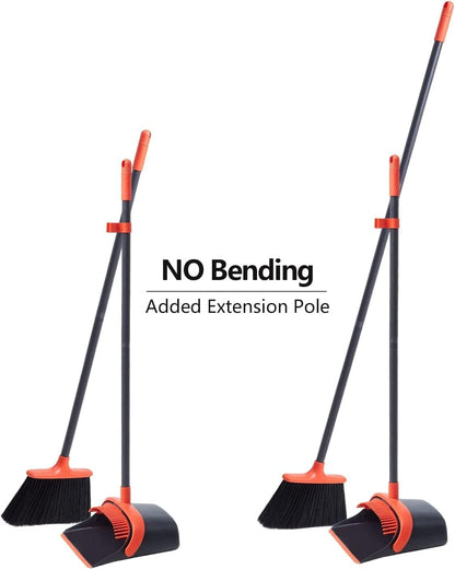 Broom with Dustpan Combo Set, Upgrade Broom and Dustpan Set for Home, 52'' Long Handle Broom and Dustpan Set, Standing Dustpan and Broom for Kitchen Office Lobby Floor