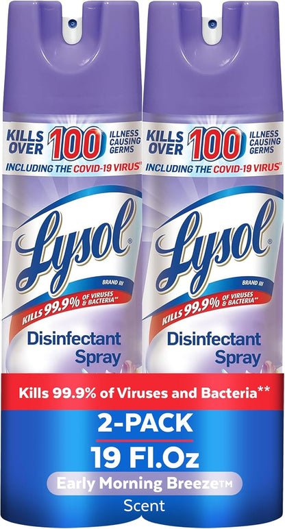 Lysol Disinfectant Spray, Sanitizing And Antibacterial Spray, For Disinfecting And Deodorizing, Early Morning Breeze, 19 Fl Oz (Pack Of 2), Packaging May Vary
