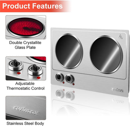 CUSIMAX Electric Hot Plate for Cooking Portable Single Burner 1500W Cast Iron hot plates Heat-up in Seconds Adjustable Temperature Control Stainless Steel Non-Slip Rubber Feet Upgraded Version B101