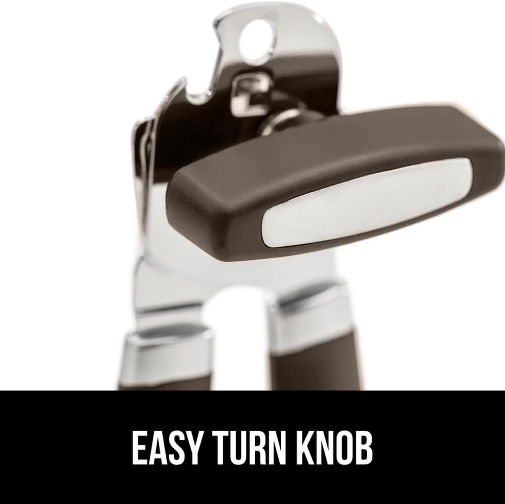 The Original Gorilla Grip Heavy Duty Stainless Steel Smooth Edge Manual Can Opener and Bottle Openers, Soft Handle, Rust Proof Oversized Handheld Easy Turn Knob, Multifunctional Kitchen Tool, Black