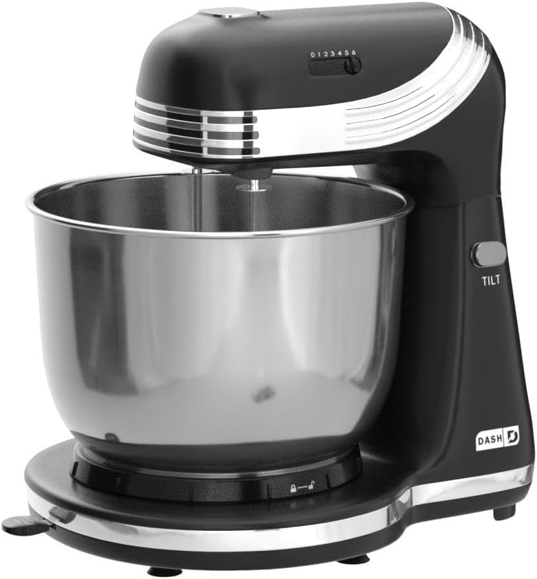 Dash Stand Mixer (Electric Mixer for Everyday Use): 6 Speed Stand Mixer with 3 Quart Stainless Steel Mixing Bowl, Dough Hooks & Mixer Beaters for Dressings, Frosting, Meringues & More - Aqua