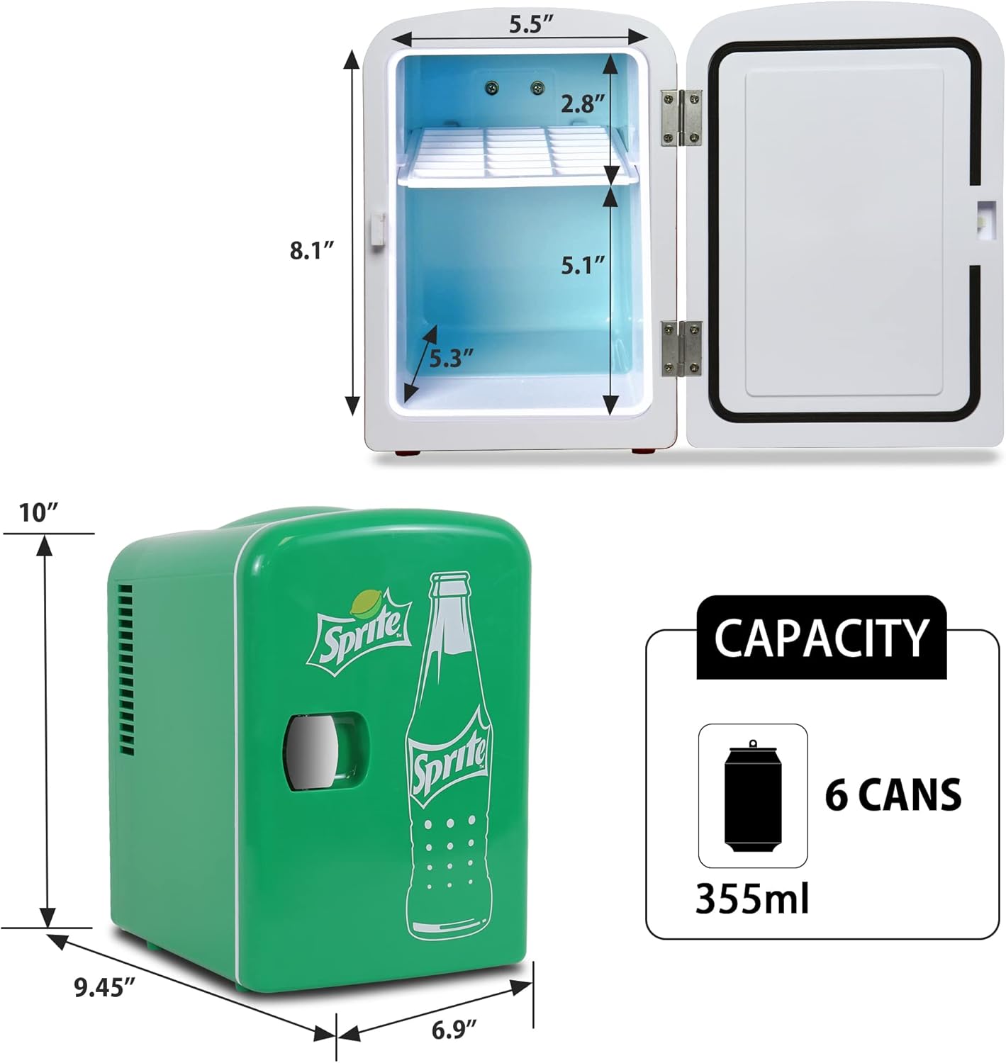 Coca-Cola Classic Coke Bottle 4L Mini Fridge w/ 12V DC and 110V AC Cords, 6 Can Portable Cooler, Personal Travel Refrigerator for Snacks Lunch Drinks Cosmetics, Desk Home Office Dorm, Red