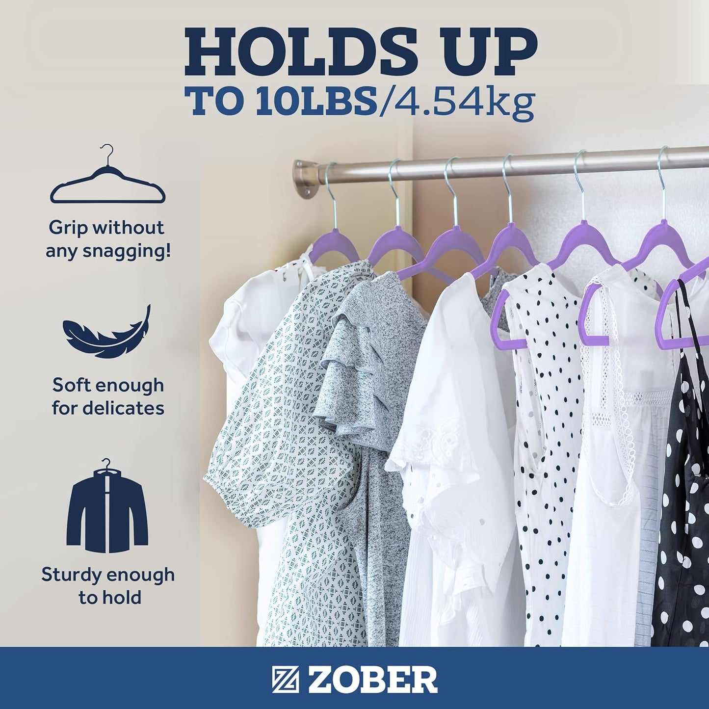 Zober Velvet Hangers 50 Pack - Heavy Duty Black Hangers for Coats, Pants & Dress Clothes - Non Slip Clothes Hanger Set - Space Saving Felt Hangers for Clothing