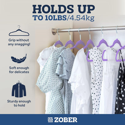 Zober Velvet Hangers 50 Pack - Heavy Duty Black Hangers for Coats, Pants & Dress Clothes - Non Slip Clothes Hanger Set - Space Saving Felt Hangers for Clothing