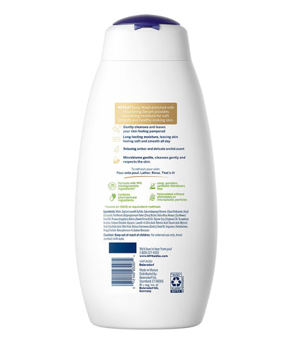 NIVEA Coconut and Almond Milk Pampering Body Wash, Moisturizing Body Wash with Nourishing Serum, Plant-Derived Oils, Essential Skin Lipids and Vitamins, 20 Fl Oz Bottle