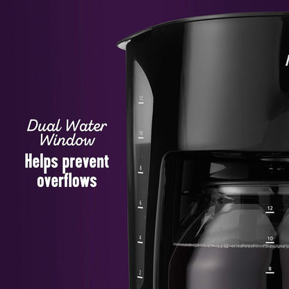 Mr. Coffee Black Coffee Maker, 12 Cups, with Auto Pause and Glass Carafe, Perfect for Home and Office Use