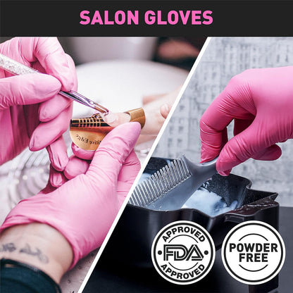 OKIAAS Black/Pink Vinyl Disposable Gloves Latex Free, Food Grade, 5 mil, Cooking, Cleaning, Hair Dye, 50/100/200/1000 Count