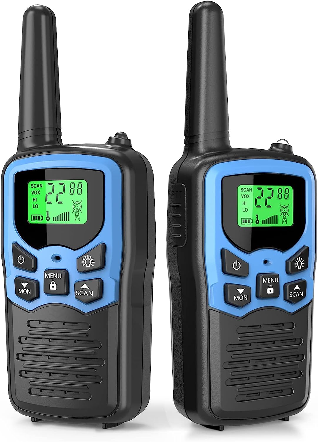 Walkie Talkies, MOICO Long Range Walkie Talkies for Adults with 22 FRS Channels, Family Walkie Talkie with LED Flashlight VOX LCD Display for Hiking Camping Trip (Orange 2 Pack)