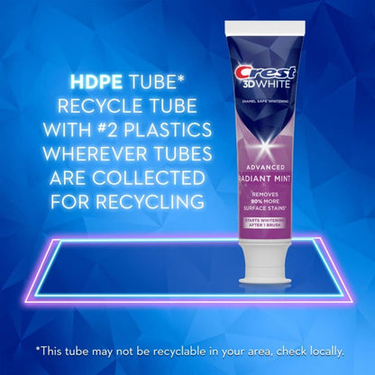 Crest 3D White Advanced Luminous Mint Teeth Whitening Toothpaste, 3.7 oz Pack of 4 - Helps Remove Surface Stains, Whitens Teeth, Strengthens Tooth Enamel, Protects Against Cavities