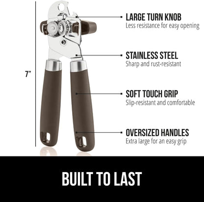 The Original Gorilla Grip Heavy Duty Stainless Steel Smooth Edge Manual Can Opener and Bottle Openers, Soft Handle, Rust Proof Oversized Handheld Easy Turn Knob, Multifunctional Kitchen Tool, Black