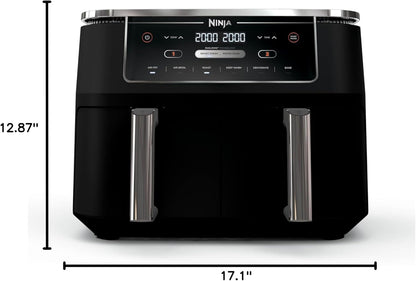 Ninja Air Fryer, Thermometer, Roast, Bake, Air Fry, Crisps, Broil, Reheats, Keep Warm, 10-in-1, Fries, Frozen Food, Veggies, and Meat, Quick Meals, Healthy Meals, Less Oil, 10 QT, Grey, DZ550