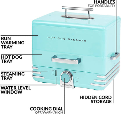 Nostalgia Extra Large Diner-Style Coca-Cola Hot Dog Steamer and Bun Warmer, 24 Hot Dog and 12 Bun Capacity, Steam Bratwursts, Sausages, Vegetables, Fish, Dumplings, Red