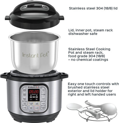 Instant Pot Duo 7-in-1 Electric Pressure Cooker, Slow Cooker, Rice Cooker, Steamer, Sauté, Yogurt Maker, Warmer & Sterilizer, Includes App With Over 800 Recipes, Stainless Steel, 6 Quart