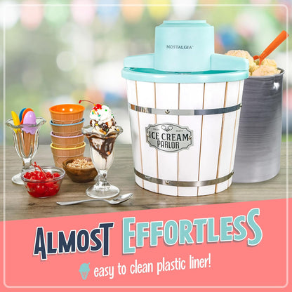 Nostalgia Electric Ice Cream Maker - Old Fashioned Soft Serve Ice Cream Machine Makes Frozen Yogurt or Gelato in Minutes - Fun Kitchen Appliance - Vintage Wooden Style - Light Wood - 4 Quart