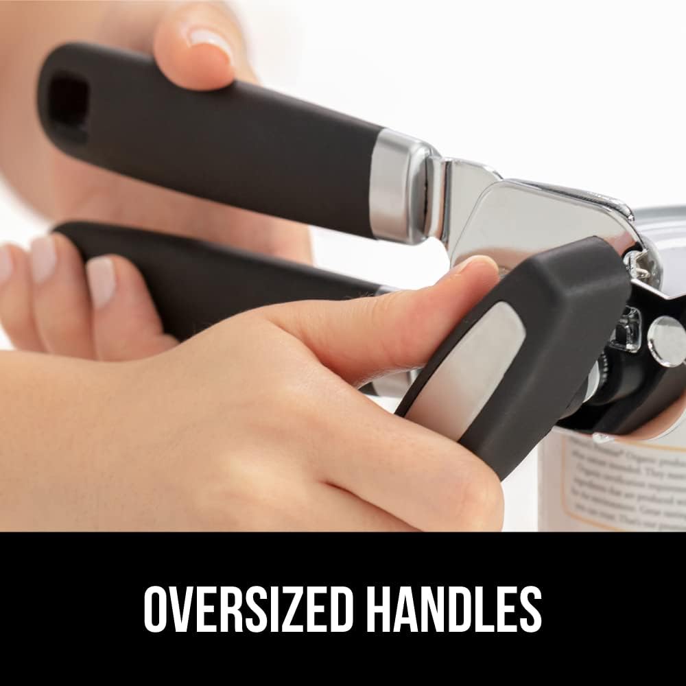 The Original Gorilla Grip Heavy Duty Stainless Steel Smooth Edge Manual Can Opener and Bottle Openers, Soft Handle, Rust Proof Oversized Handheld Easy Turn Knob, Multifunctional Kitchen Tool, Black