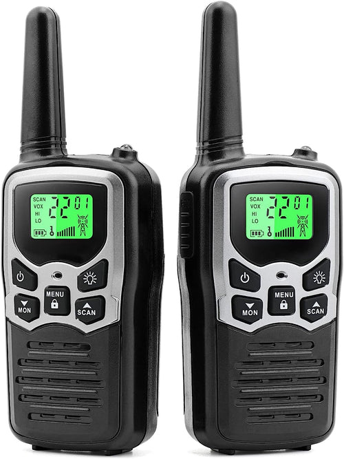 Walkie Talkies, MOICO Long Range Walkie Talkies for Adults with 22 FRS Channels, Family Walkie Talkie with LED Flashlight VOX LCD Display for Hiking Camping Trip (Orange 2 Pack)