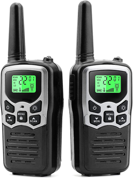 Walkie Talkies, MOICO Long Range Walkie Talkies for Adults with 22 FRS Channels, Family Walkie Talkie with LED Flashlight VOX LCD Display for Hiking Camping Trip (Orange 2 Pack)