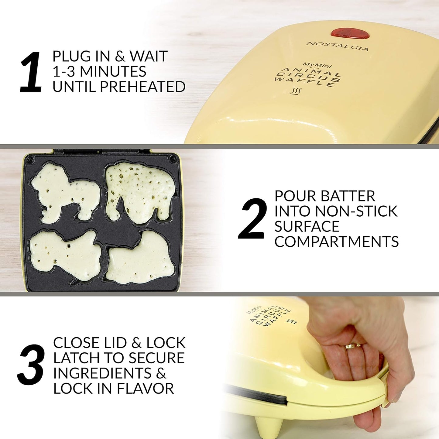 Nostalgia MyMini Cars and Trucks Shape Electric Waffle Maker, 5-Inch Non-Stick Griddle for Waffles, Hash Browns, Eggs, and More, Yellow