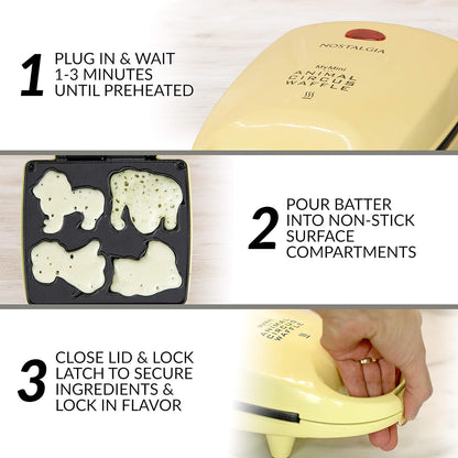 Nostalgia MyMini Cars and Trucks Shape Electric Waffle Maker, 5-Inch Non-Stick Griddle for Waffles, Hash Browns, Eggs, and More, Yellow