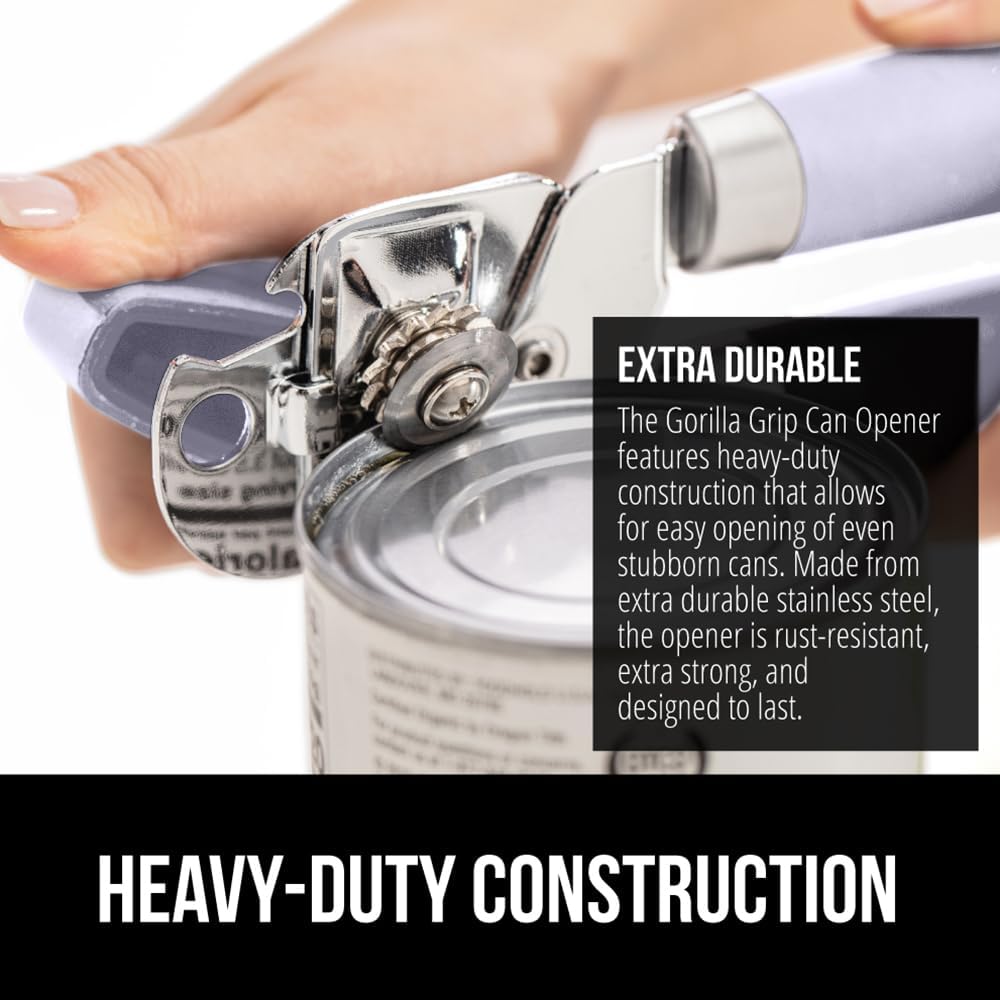 The Original Gorilla Grip Heavy Duty Stainless Steel Smooth Edge Manual Can Opener and Bottle Openers, Soft Handle, Rust Proof Oversized Handheld Easy Turn Knob, Multifunctional Kitchen Tool, Black