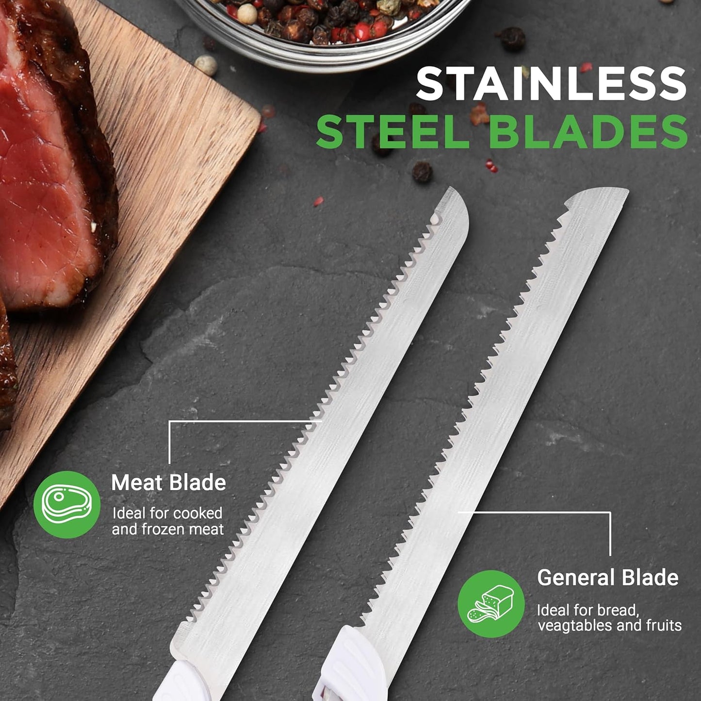 NutriChef Electric Carving Turkey Slicer Kitchen Knife | For Thanksgiving | Portable Electrical Food Cutter Knife Set with Carving Blades & Wood Carving Stand | Cuts Meat, Bread, Cheese & Fruit
