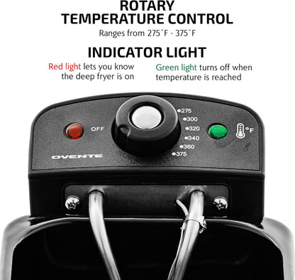 OVENTE Electric Deep Fryer 2 Liter Capacity, 1500 Watt Lid with Viewing Window and Odor Filter, Adjustable Temperature, Removable Frying Basket and Easy to Clean Stainless Steel Body, Silver FDM2201BR