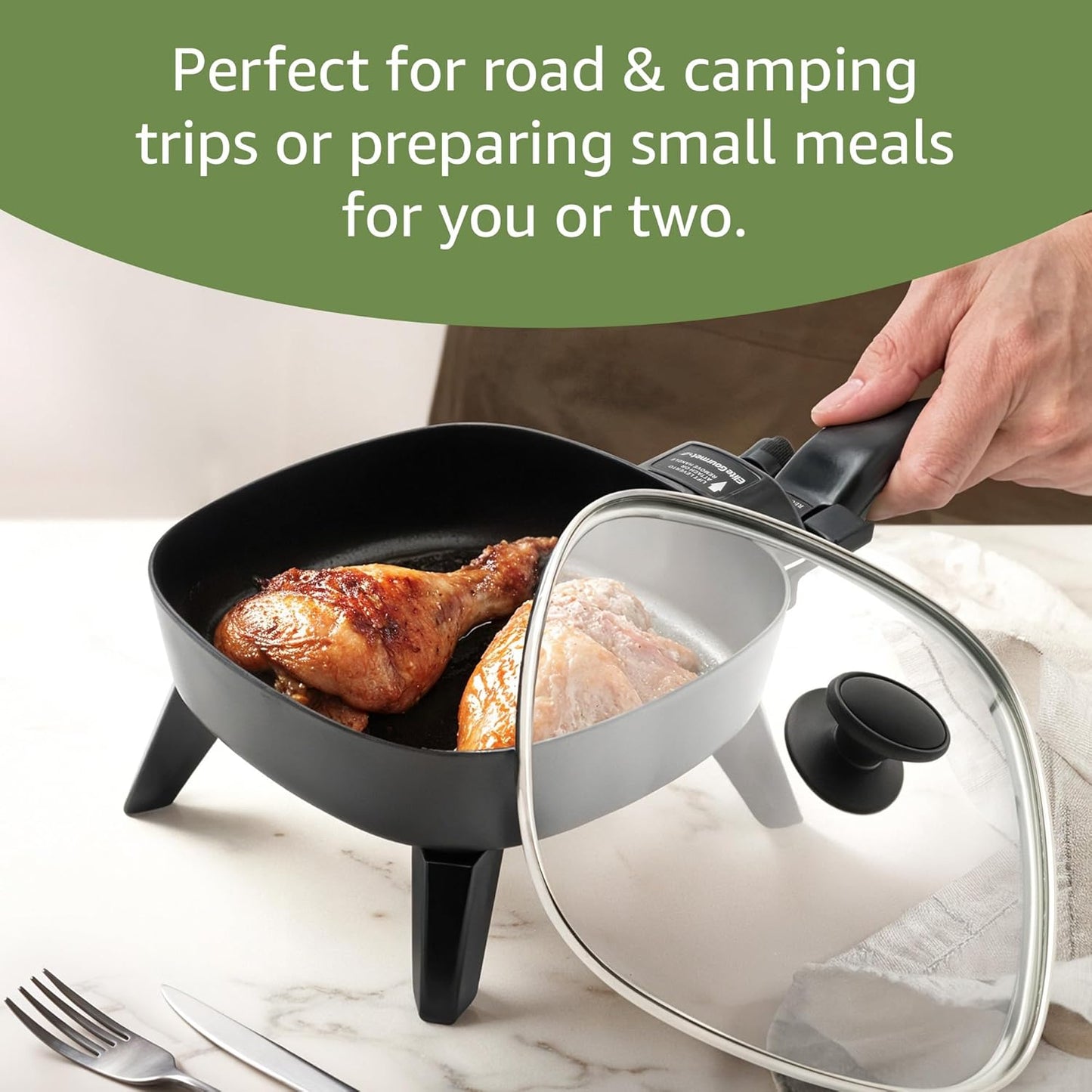Elite Gourmet EFS-400 Personal Stir Fry Griddle Pan, Rapid Heat Up, 600 Watts Non-stick Electric Skillet with Tempered Glass Lid, Size 7" x 7"