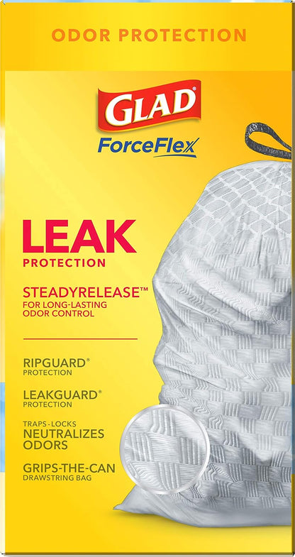 Glad Tall Kitchen Drawstring Trash Bags - Odorshield 13 Gallon White Trash Bag, Febreze Fresh Clean, 110 Count
