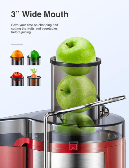 Qcen Juicer Machine, 800W Centrifugal Juicer Extractor with Wide Mouth 3” Feed Chute for Fruit Vegetable, Easy to Clean, Stainless Steel, BPA-free (Black)