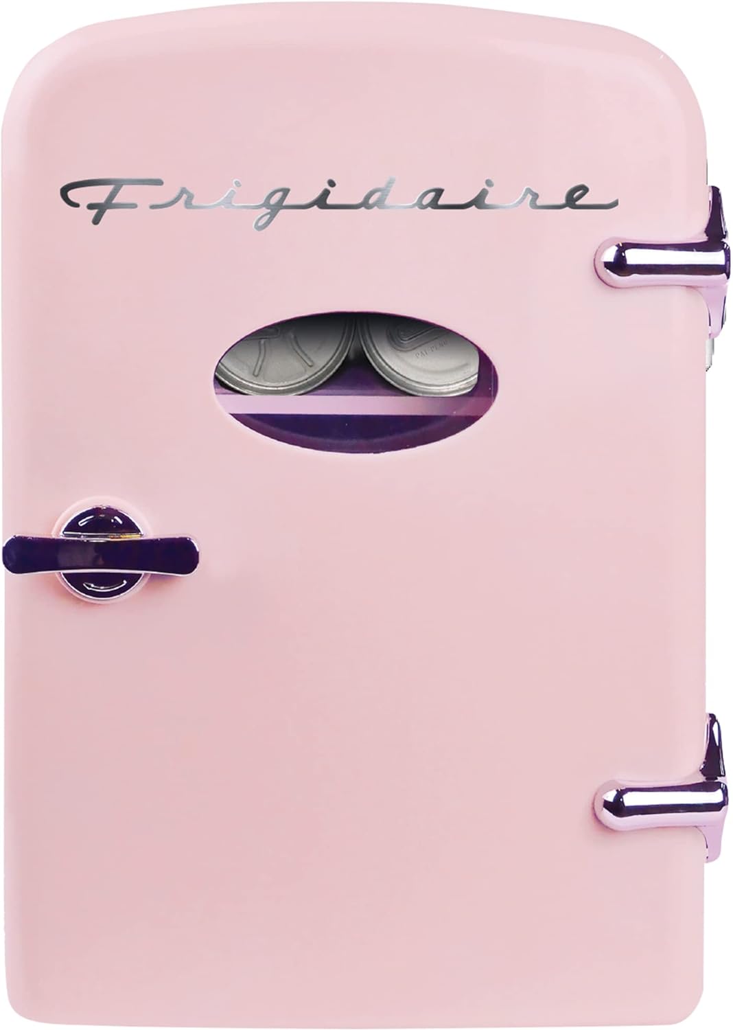Frigidaire Retro Mini Fridge Cooler, 4L Capacity Chills 6 12oz Cans, 100% Freon-Free & Eco Friendly, Portable Fridge for Car, Office, Bedroom, Dorm Room, or Cabin - 9.84"D x 7.09"W x 10.35"H (Pink)
