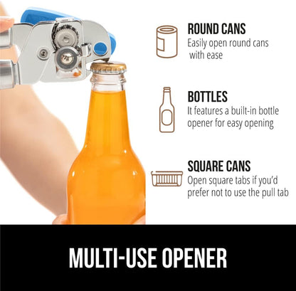 The Original Gorilla Grip Heavy Duty Stainless Steel Smooth Edge Manual Can Opener and Bottle Openers, Soft Handle, Rust Proof Oversized Handheld Easy Turn Knob, Multifunctional Kitchen Tool, Black