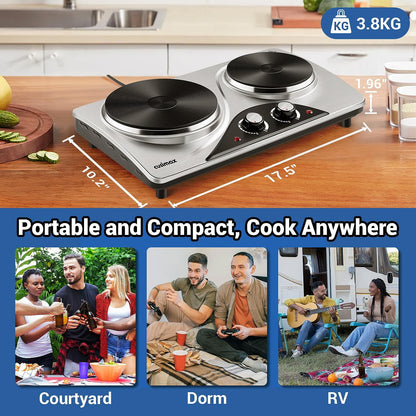 CUSIMAX Electric Hot Plate for Cooking Portable Single Burner 1500W Cast Iron hot plates Heat-up in Seconds Adjustable Temperature Control Stainless Steel Non-Slip Rubber Feet Upgraded Version B101