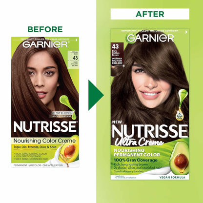Garnier Hair Color Nutrisse Nourishing Creme, 40 Dark Brown (Dark Chocolate) Permanent Hair Dye, 1 Count (Packaging May Vary)