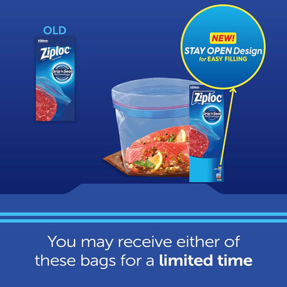Ziploc Quart Food Storage Freezer Bags, Stay Open Design with Stand-Up Bottom, Easy to Fill, 75 Count