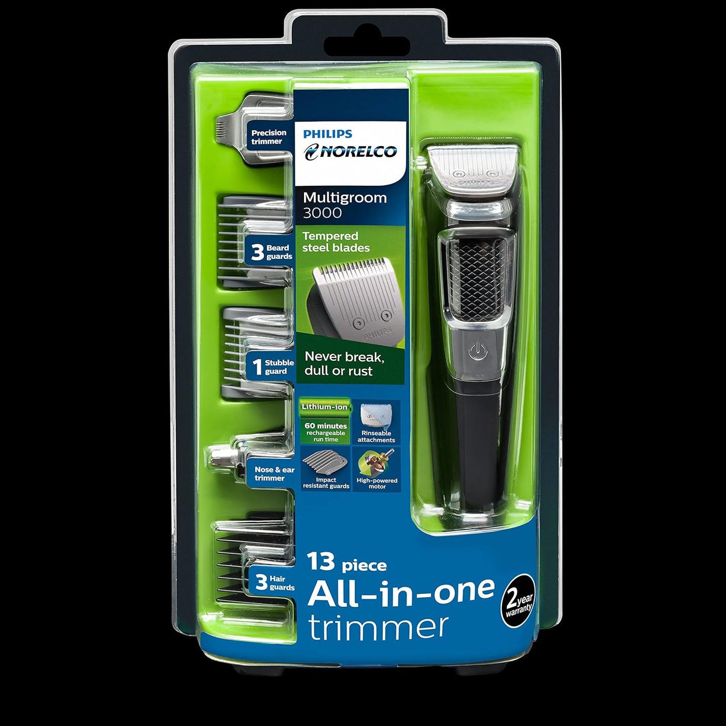 Norelco Philips Multi Groomer All-in-One Trimmer Series 3000-13 Piece Mens Grooming Kit for Beard, Face, Nose, Ear Hair Trimmer and Hair Clipper - NO Blade Oil Needed, MG3740/40