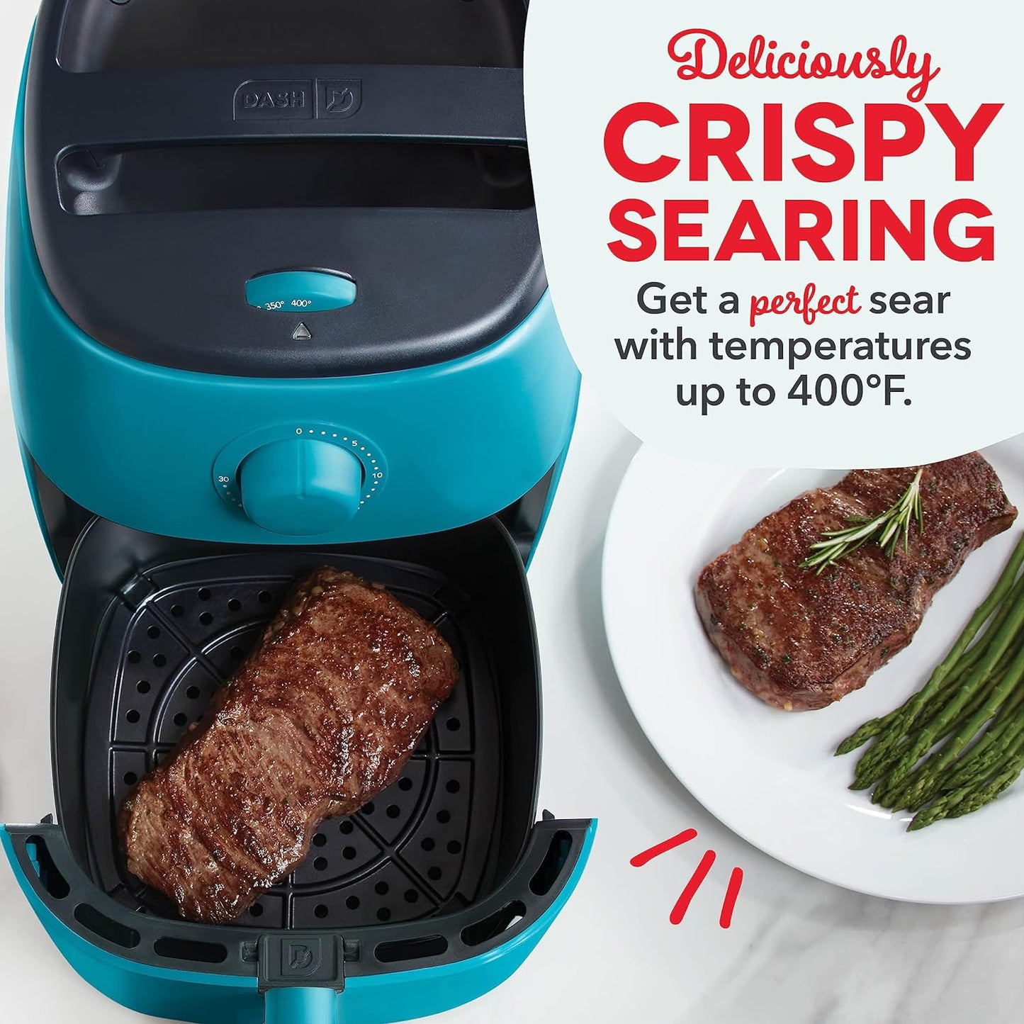 DASH Tasti-Crisp™ Electric Air Fryer Oven, 2.6 Qt., Aqua – Compact Air Fryer for Healthier Food in Minutes, Ideal for Small Spaces - Auto Shut Off, Analog, 1000-Watt