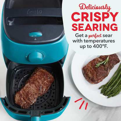 DASH Tasti-Crisp™ Electric Air Fryer Oven, 2.6 Qt., Aqua – Compact Air Fryer for Healthier Food in Minutes, Ideal for Small Spaces - Auto Shut Off, Analog, 1000-Watt