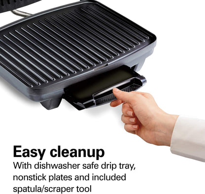 Hamilton Beach Panini Press Sandwich Maker & Electric Indoor Grill with Locking Lid, Opens 180 Degrees for any Thickness for Quesadillas, Burgers & More, Nonstick 8" x 10" Grids, Chrome (25460AG)