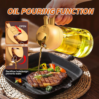 YARRAMATE Oil Sprayer for Cooking, 2 in 1 Olive Oil Dispenser Bottle for Kitchen, 16oz/470ml Premium Glass Oil Bottle, Food-grade Oil Mister for Air Fryer, Salad, Frying, BBQ (Creamy White)